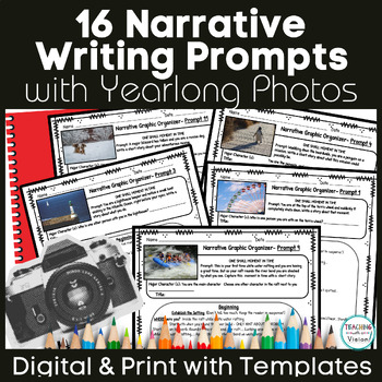 Preview of Narrative Writing Prompts with Photo Pictures Sentence Starters 3rd 4th 5th Gr