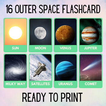 Preview of 16 Outer Space Educational Printable Flashcards Educational Activitiy Montessori