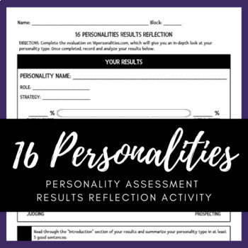 Preview of 16 Personalities Results Reflection 