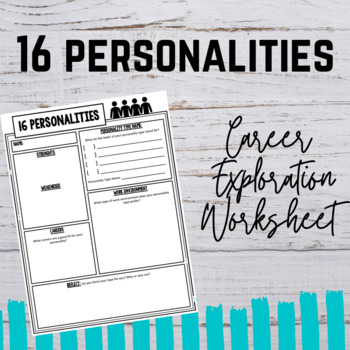 Preview of 16 Personalities Worksheet- Career Development