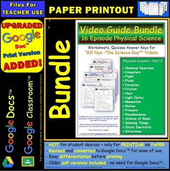Preview of A Video Guide, Quiz for Bill Nye – Physical Science Part 2  * PRINTING BUNDLE