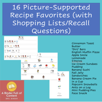 Preview of 16 Picture-Supported Recipe Favorites (with Shopping Lists/Recall Questions)