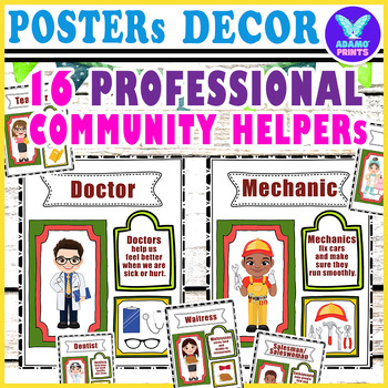 Preview of 16 Professional Community Helpers Knowledge Learning for Kids Classroom Decor