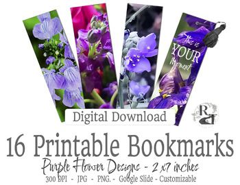 Preview of 16 Purple Flower Bookmarks - Editable, Personalize, Customize, Fundraiser