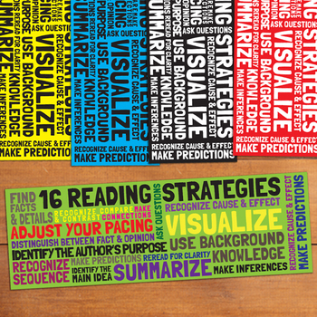 Preview of 16 Reading Strategies: Bookmark Cheat Sheet Pack: 5 designs; 2 Sizes: 6X2 & 7X2