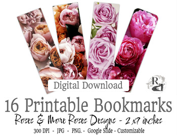 Preview of 16 Roses & More Roses Bookmarks - Editable, Personalize, Customize, Fundraiser