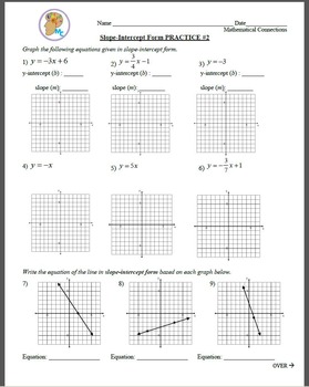 16) Slope Intercept Form Worksheets Homework by Mathematical Connections