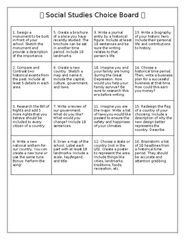 Preview of 16 Social Studies Choice Board Activities & Worksheets