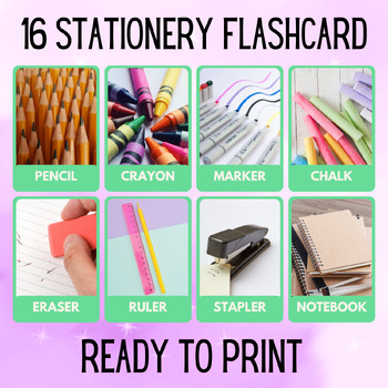 Preview of 16 Stationery Educational Printables Flashcards Educational Activity Montessori