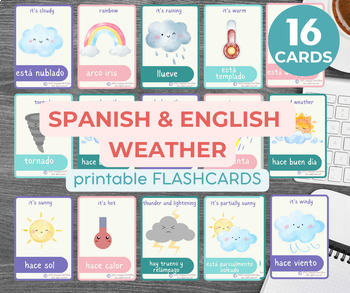 Preview of 16 Weather BILINGUAL SPANISH ENGLISH Cards | Montessori flashcards | Pre-School