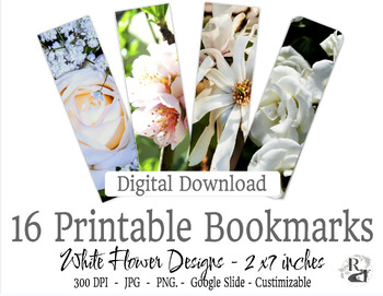Preview of 16 White Flowers Roses Bookmarks - Editable, Personalize, Customize, Fundraiser