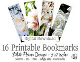 16 White Flowers Roses Bookmarks - Editable, Personalize, 