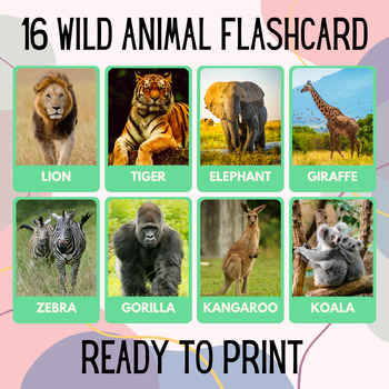Preview of 16 Wild Animal Educational Printable Flashcard Educational Activitity Montessori