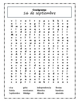 Preview of 16 de septiembre Crucigrama/Crossword puzzle