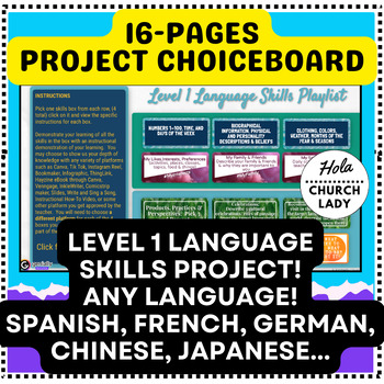 Preview of 16-pg End of Year Level 1 Language Project Choice Board Portfolio Spanish French