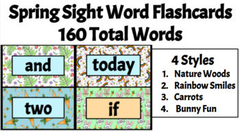 Preview of 160 Editable Spring Sight Word Digital Flashcards, 4 Spring Styles, Google Sl.