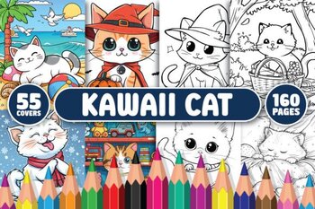 Preview of 160 Kawaii Cat Coloring Pages summer coloring sheets 2024 for kids