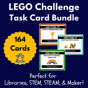 Preview of LEGO Challenge Task Cards Bundle for Library, Makerspace, and STEM