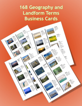 Preview of 168 Geography and Landform Terms Business Cards