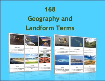 Preview of 168 Geography and Landform Terms Flash Cards / 3 Part Montessori Cards