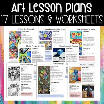 Preview of 17 Art Projects, Lessons and Plans with Worksheets | NO PREP