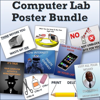 25 Awesome Funny Computer Lab Classroom Posters Signs Bundle | TPT