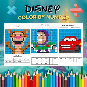 Preview of 17 Disney Math Multiplication & Division Coloring Pages | Math Worksheets