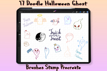 Preview of 17 Doodle Ghost Spooky Halloweeen Brush Stamp Procreate