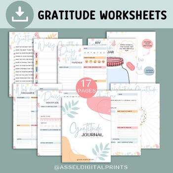 Preview of 17 Gratitude Journal Printable bundle, daily gratitude, gratitude worksheets