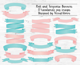 17 Hand Drawn Pink and Baby Blue PNG Banners