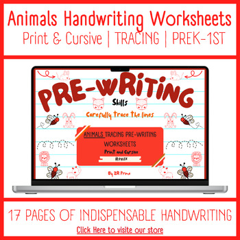 Preview of 17 Pages Animals Pre-writing #Prek-#1St | Print and Cursive | Lines Tracing