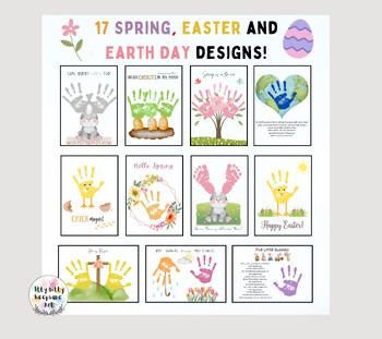 Preview of 17 Spring Handprint Art Craft Printable Templates Bundle / Easter