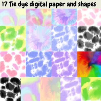Preview of 17 Tie Dye digital paper with shapes.