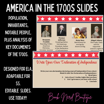 Preview of 1700s America Timeline Slides with Activities
