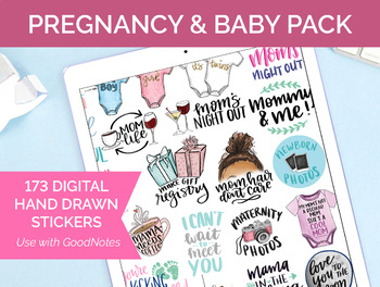 Preview of 173 Digital Pregnancy and Baby Clip Art - Sticker PNGs and GoodNotes Booklet