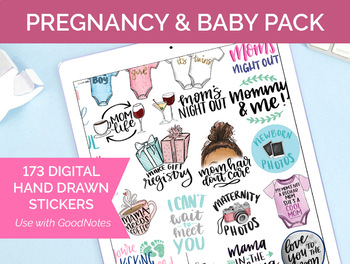 173 Digital Pregnancy and Baby Clip Art - Sticker PNGs and GoodNotes Booklet