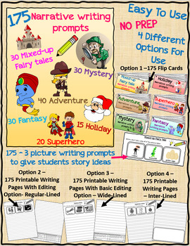 Preview of 175 Narrative Writing Prompts With 3 Pictures (Story Writing) - Grade 2 and 3