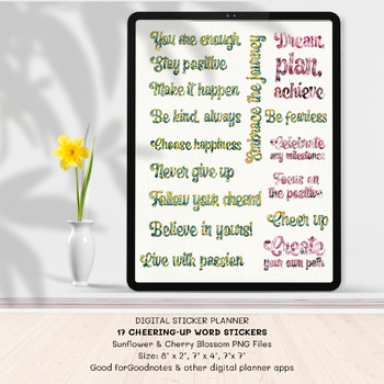 Preview of 17Digital Planner Sticker: Inspirational Quotes in Sunflowers and Cherry Blossom