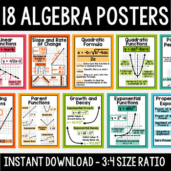 Preview of 18 Algebra Posters - Printable Math Posters