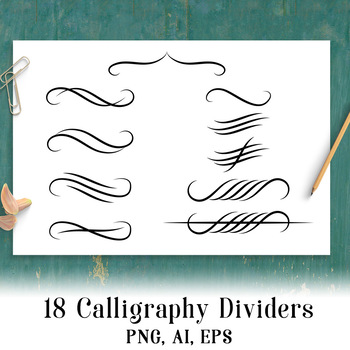 18 Calligraphy Dividers, Page Divider Clipart, Calligraphy Clipart ...