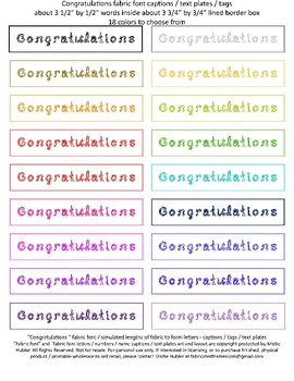 Preview of 18 Congratulations Caption Tags Fabric Font Printable Sheet Jewel Tone Colors