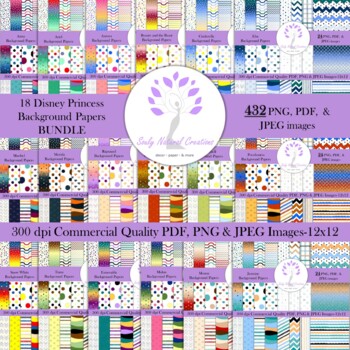 Preview of 18 Disney Princess Colored Background Papers BUNDLE 432 IMAGES