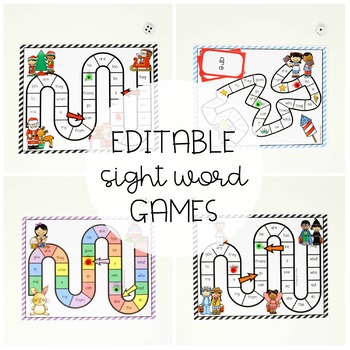 Preview of 18 Holiday Sight Word Board Games - EDITABLE