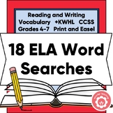 18 ELA Word Search Puzzles CCSS Grades 4-7 Print and Easel