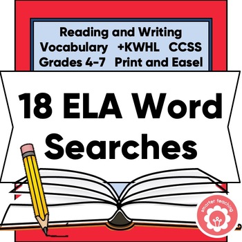 Preview of 18 English Language Arts Word Search Puzzles and KWHL Chart CCSS Grades 4-7