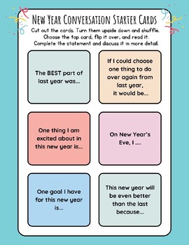 Preview of 18 Unique Happy New Year Conversation Starter Cards Game Shuffle Choose Years
