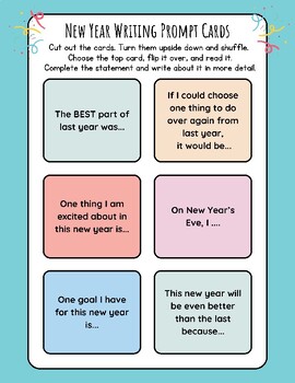 Preview of 18 FUN Unique New Year Writing Prompt Cards Shuffle Choose Write ELA New Years