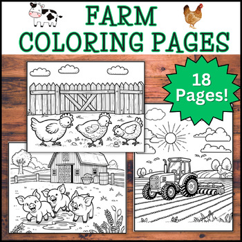 Preview of 18 Farm Coloring Pages | Farm Animals Coloring Sheets | Pigs, Cows, Chickens