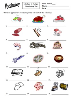 18 Food Unit (Meat & Protein) Vocabulary IDs for Any Language by Sue