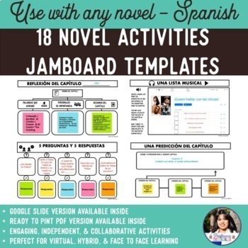 Preview of 18 Jamboard Templates for any Spanish Novel - Reading Comprehension Activities